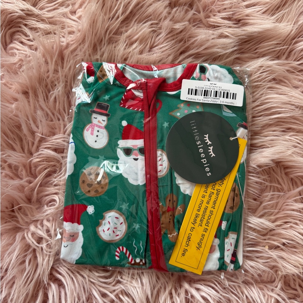 Little Sleepies Green Holiday Santa & Snowman Zipper Pajama